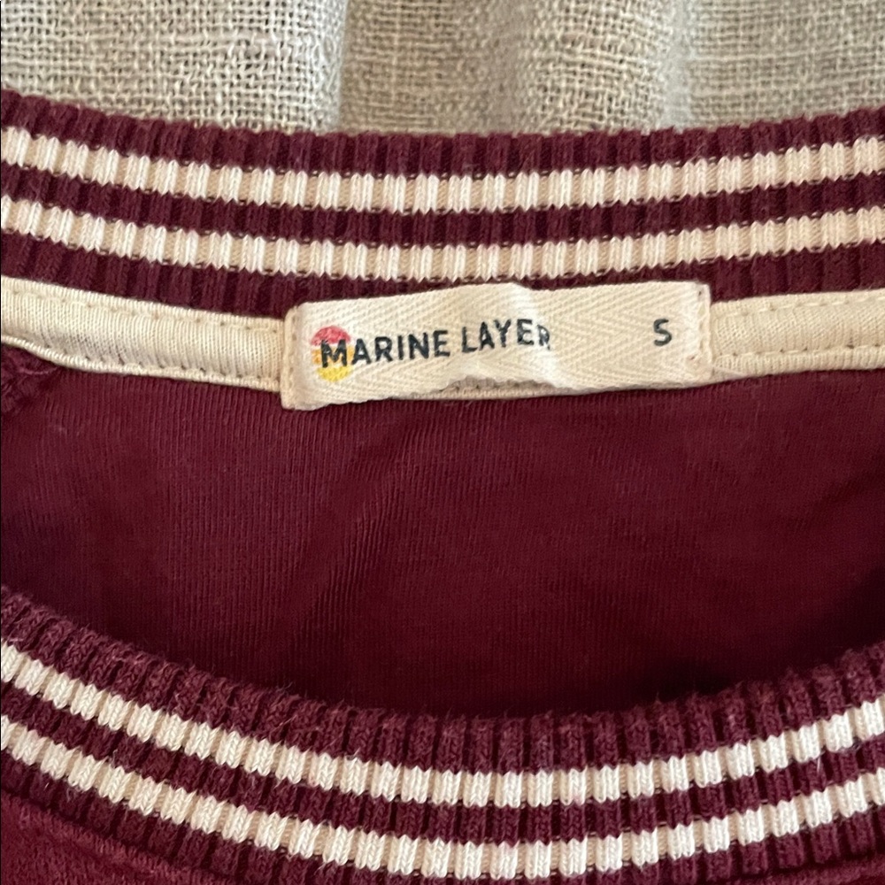 Marine Layer Maroon Crewneck with Cream Stripes - Picture 2 of 3